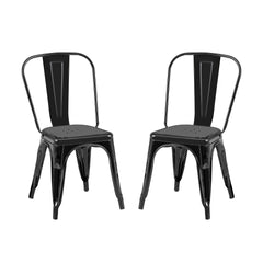 Set of 2 High Gloss Black Industrial Metal Dining Chairs 18 Inch Seat Height Stackable Indoor Outdoor, Lightweight Easy-Clean Surface, Easy Assembly, Durable Modern Design, For Kitchen Cafe Bar