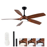 56 Inch 5 PCS ABS Blades Ceiling Fan With Light Kit 3 Color LED Light Source, DC 6 Speed ,Remote Control Ceiling Fan for Patio Living Room, Bedroom, Office,Indoor.(( Matte Black + Wood color)