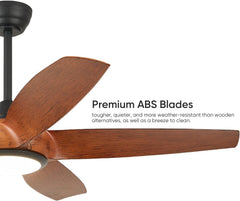 56 Inch 5 PCS ABS Blades Ceiling Fan With Light Kit 3 Color LED Light Source, DC 6 Speed ,Remote Control Ceiling Fan for Patio Living Room, Bedroom, Office,Indoor.(( Matte Black + Wood color)