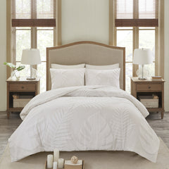 Full/Queen 3 Piece Tufted Cotton Chenille Palm Duvet Cover Set
