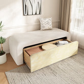 Upholstered Ottoman With Drawer, White
