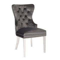 Erica 2PC stainless steel Legs chairs made with Tufted Upholstered Velvet Fabric Dark Gray