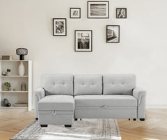 Sierra 84" Light Gray Linen Reversible Sleeper Sectional Sofa with Storage Chaise