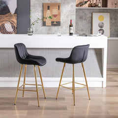 26 Inch Set of 2 Bar Stools,with Chrome Footrest Velvet Fabric Counter Stool Golden Leg Simple Bar Stool,BLACK