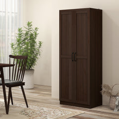 HOMCOM 63" 2-Door Kitchen Pantry, Freestanding Cabinet with 2 Adjustable Shelves for Dining Room, Cinnamon Cherry Wood Grain
