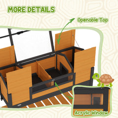 PawHut Tortoise Enclosure Tortoise House with Adjustable Lamp Holder Storage Shelf, Dual Main Houses, Openable Lid, Yellow