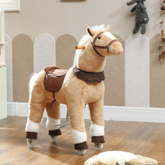 Qaba Ride on Horse, Plush Riding Pony for Ages 3-5, Walking Horse Animal with Wheels for Active Play, Brown
