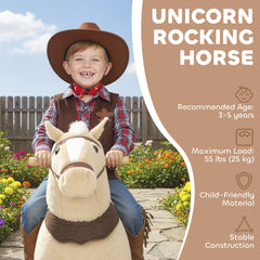 Qaba Ride on Horse, Plush Riding Pony for Ages 3-5, Walking Horse Animal with Wheels for Active Play, Brown