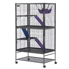 64.6" Metal Small Animal Cage 4-Tier Rolling Ferret Cage with Tray 3 Ramps