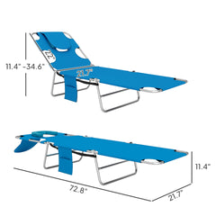 Outsunny Tanning Chair with Face Hole, 5-Level Adjustable Outdoor Chaise Lounge Chair with Pillow for Beach, Pool, Light Blue