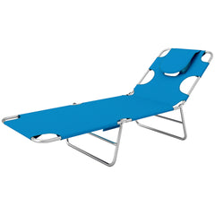 Outsunny Tanning Chair with Face Hole, 5-Level Adjustable Outdoor Chaise Lounge Chair with Pillow for Beach, Pool, Light Blue