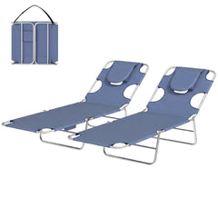Outsunny 2 Tanning Chairs with Face Hole, 5-Level Adjustable Outdoor Chaise Lounge Chair with Pillow for Beach, Pool, Gray