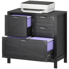 HOMCOM Lateral Filing Cabinet, Farmhouse File Cabinet with 4 Drawers, Fit Letter/A4/Legal Hanging Files, Black