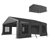 Outsunny 20' x 20' Heavy Duty Carport, Portable Garage Car Canopy Tent Shelter with 3 Roll-up Doors, 4 Windows, Dark Gray