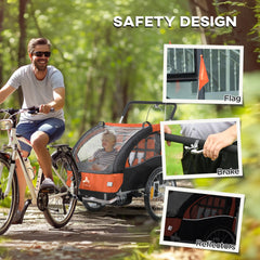 Aosom 2-Seat Elite 360 Swivel Bike Trailer for Kids Bicycle Cargo Trailer with Water-Resistant Windows, Black and Orange