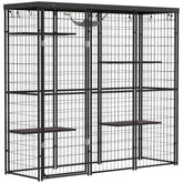 PawHut Weld Wire Catio Outdoor Indoor with Waterproof Cover, 4 Jumping Platforms, Hammock, for 1-3 Kittens, 69" x 22" x 62"