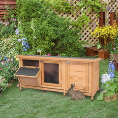 PawHut Large Bunny Hutch, Rabbit Cage with 2 Outside Areas and 1 Main House for Small Animals, Yellow