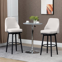 HOMCOM Bar Height Bar Stools Set of 2, Modern 360° Swivel Kitchen Chairs with Steel Legs and Footrest, 29.5 Inch Seat Height Upholstered Barstools for Kitchen Island, Cream White