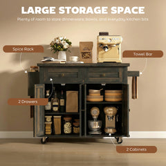 HOMCOM 44" Mobile Kitchen Island Table, Kitchen Island Cart on Wheels with Storage Cabinets, 2 Drawers, Brown