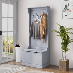 HOMCOM Entryway Hall Tree with Coat Rack and Sitting Bench, Mudroom Bench with Storage, and Hooks, Gray