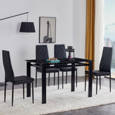 5-Piece Modern Dining Table Set, Tempered Glass Top, PU Leather Chairs (4-Pack), 1 Table 4 Chairs Set for Dining Room, Kitchen, Breakfast Nook