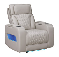 Jazmina 37"W Ice White Leather Aire Transformer Power Reclining Chair with Power Headrest, LED Lights, USB & USB-C Ports, Storage & Cupholders