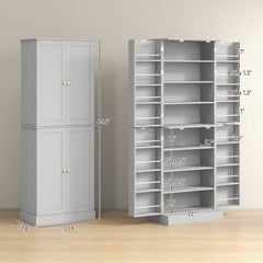 HOMCOM 65" Kitchen Cabinet, Kitchen Pantry Cabinet with 4 Doors and 16 Door Shelves for Dining Room, Gray