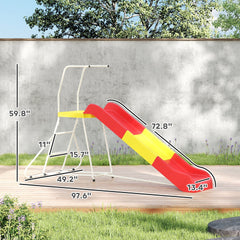 Qaba 6ft Slide for Kids, Metal Freestanding Playground Equipment with Climbing Ladder, for Backyard, Outdoor, Indoor, Red