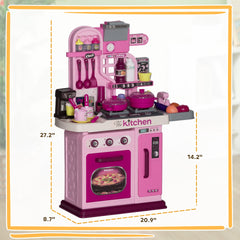 Qaba Kids Play Kitchen with Lights, Sounds, 33 Accessories & Storage for Toddler 3-6 Years