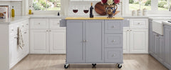 Rolling Mobile Kitchen Island with Solid Wood Top and Locking Wheels,52.7 Inch Width,Storage Cabinet and Drop Leaf Breakfast Bar,Spice Rack, Towel Rack & Drawer (Grey Blue)