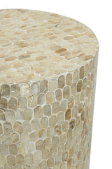14x14x18" Cylindrical Accent Stool with Gold and Black Capiz Shell Finish and Pedestal Base