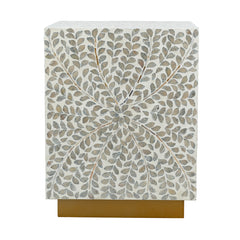 14x14x18" Square Accent Stool with White Capiz Shell Finish and Gold Pedestal Base