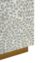 14x14x18" Square Accent Stool with White Capiz Shell Finish and Gold Pedestal Base