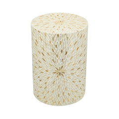 14x14x20" Decorative Drum Stool with Gold and White Capiz Design