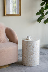 14x14x20" Decorative Drum Stool with Gold and White Capiz Design