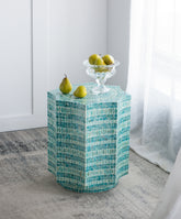 17x17x20" Stool with Capiz Design, Blue Multi