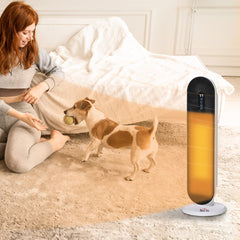 HOMCOM Oscillating Ceramic Tower Indoor Space Heater for Home, Adjustable Thermostat, 24H Timer & Remote Control, Tip-Over and Overheating Safety Protection, 25 Inches, 1500W/1000W
