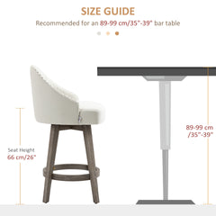 HOMCOM Bar Stools Set of 2 Fabric Kitchen Counter Stools, White