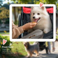 PawHut 3 Wheels Pet Stroller for Small Dogs and Medium Dogs with Adjustable Canopy, Safety Tether, Storage Basket, Red