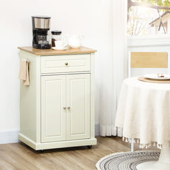 HOMCOM Rolling Kitchen Island Cart, Portable Serving Trolley Table with Drawer, Adjustable Shelf and 2 Towel Racks, Cream White
