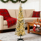 5ft Slim Artificial Christmas Tree,Pencil Christmas Tree with Realistic Branches and Warm White LED Lights
