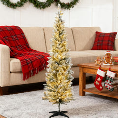 5ft Slim Artificial Christmas Tree,Pencil Christmas Tree with Realistic Branches and Warm White LED Lights