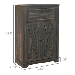 HOMCOM Farmhouse Sideboard Storage Cabinet with Doors and Drawer for Kitchen, Living room, 23.5"x11.75"x34.5", Dark Brown