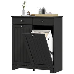 HOMCOM Laundry Hamper Cabinet, Laundry Cabinet with 2 Tilt Out Laundry Baskets and 2 Drawers, Black