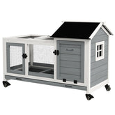 PawHut Wooden Rabbit Hutch with Wheels, Run, Slide-out Tray for Small Animals, Guinea Pig, Blue