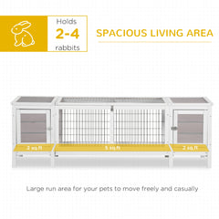 PawHut Rabbit Hutch, Bunny Cage, Guinea Pig House with Pull-Out Tray, and Divided Board for Indoor, White