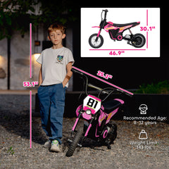 Qaba 24V Kids Motorcycle, Electric Dirt Bike with 250W Motor, Up to 9.9 MPH, 12" Inflatable Tires and Rear Suspension, Pink