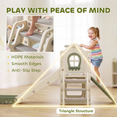 Qaba Foldable 5 in 1 Toddler Slide with Ladder, Climbing Wall, Basketball Hoop, Storage and Basketball for 1-3 Years, Cream