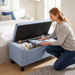 HOMCOM Storage Ottoman, Storage Bench with Wooden Legs, Tufted Armrests for Entryway, Living Room, Bedroom, 36.6", Dark Gray