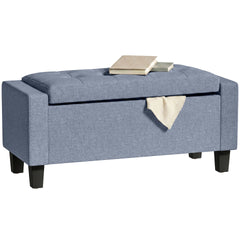 HOMCOM Storage Ottoman, Storage Bench with Wooden Legs, Tufted Armrests for Entryway, Living Room, Bedroom, 36.6", Dark Gray